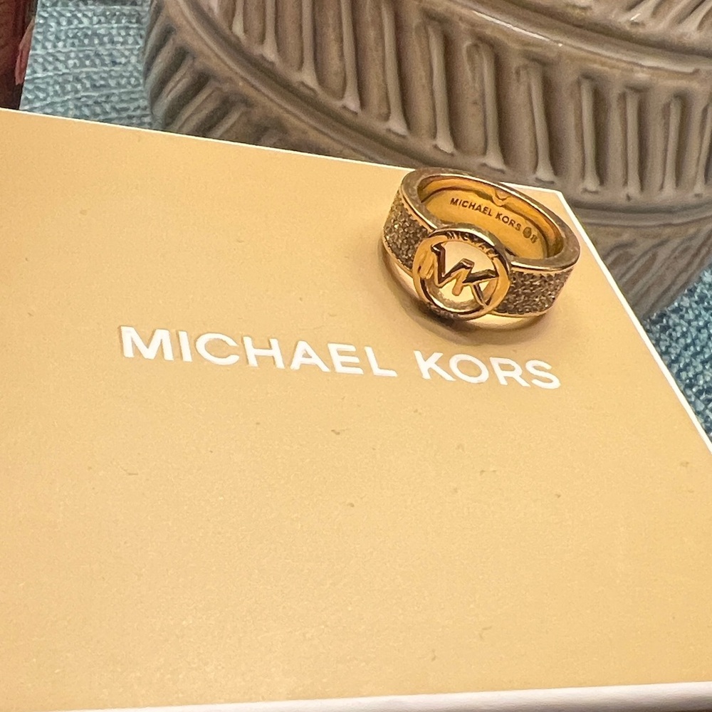 Michael Kors Gold and Tan Logo Ring
